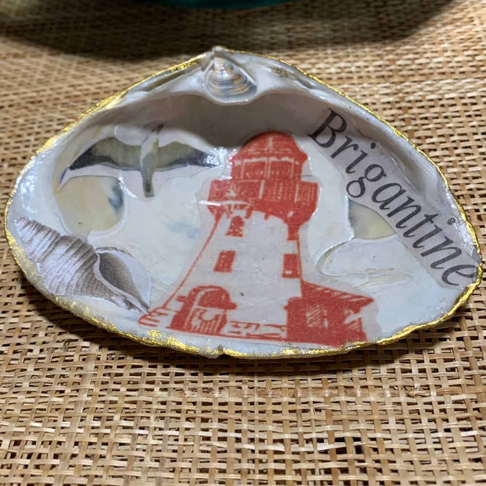 Decoupage Trinket Dish & Accent Piece Hand-painted & Glazed Seashell